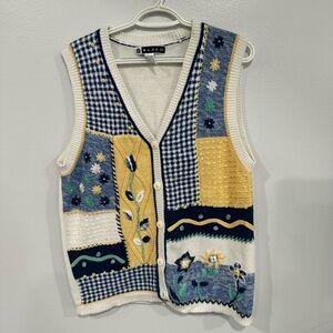Patchwork Knit Cardigan Vest